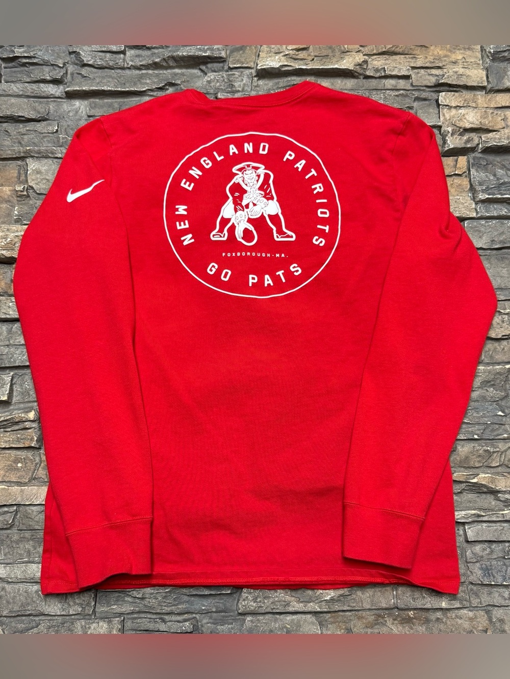 New England Patriots Nike Long Sleeve Shirt Mens Small Red Athletic NFL Football